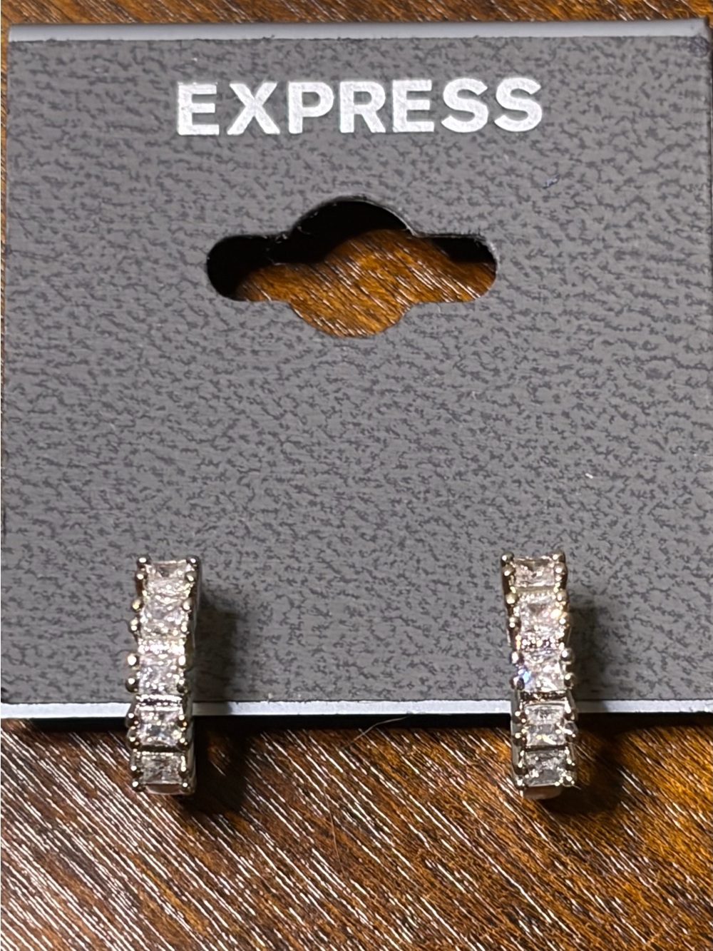 Express Silver Crystal Huggie Hoop Earrings - Clear/Silver